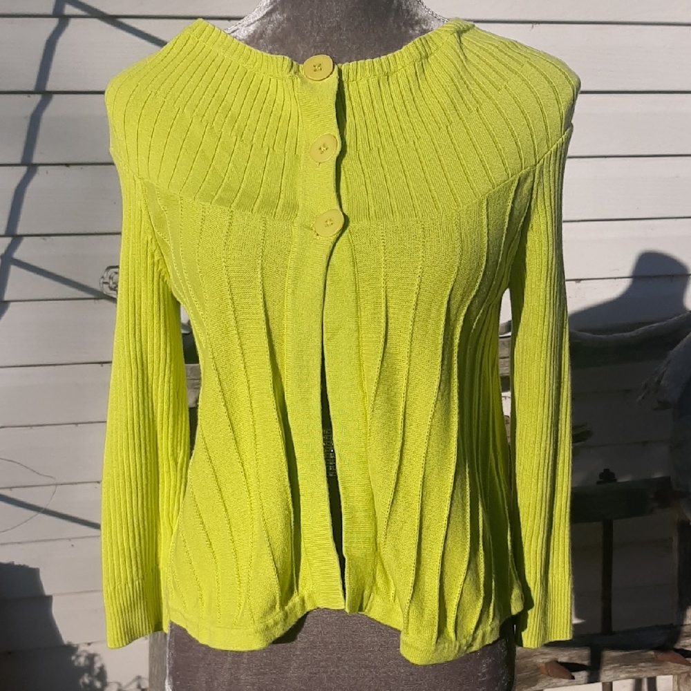 Eight🎱Eight🎱Eight LIME Ribbed 100%COTTON Cardi SIZE S